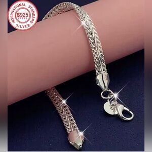 New .925 Sterling Flat Snake Chain Bracelet, 8 inches, Stamped